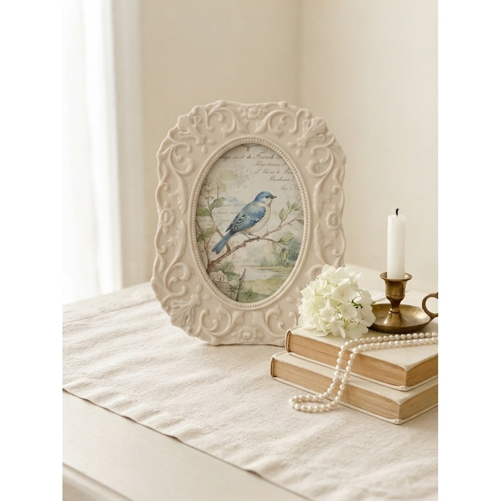 Vintage Lenox Ivory Porcelain Oval Picture Frame Embossed Floral Scroll Tabletop